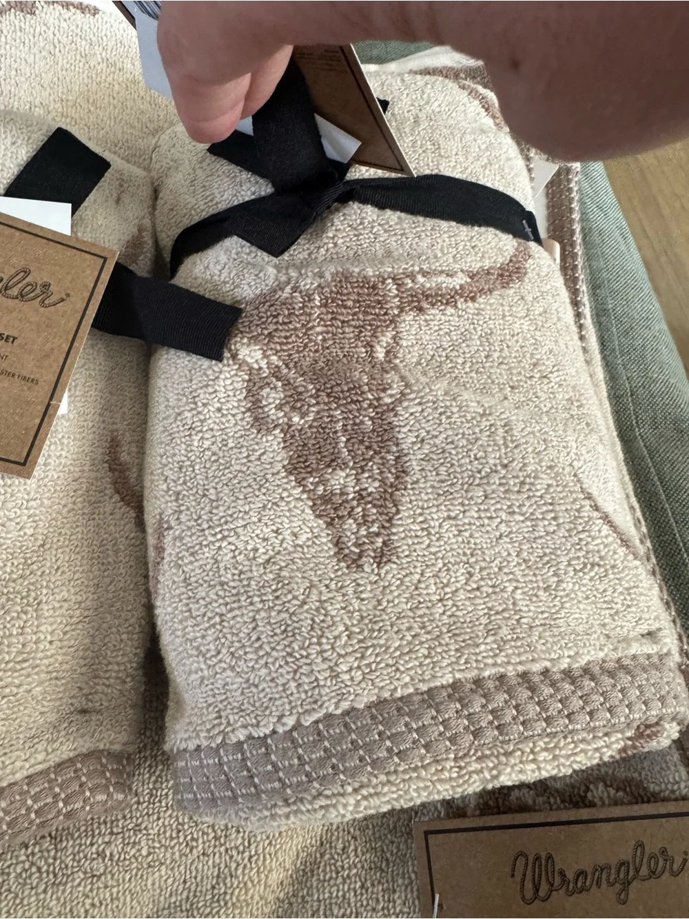 Wrangler Beige and Brown Steer Skull Motif Towel Set